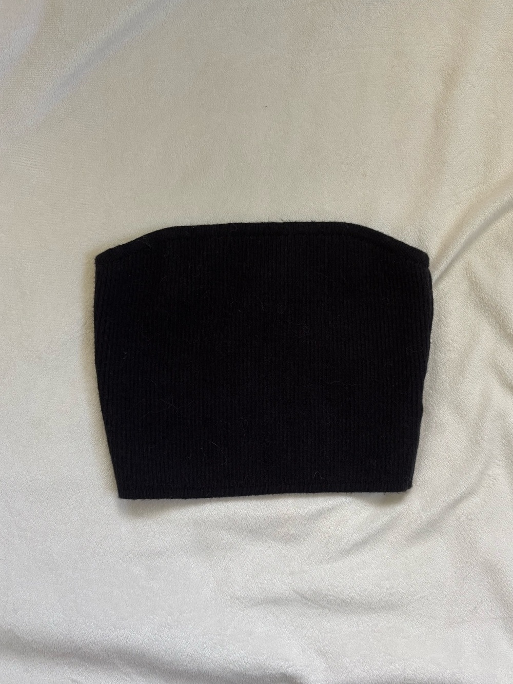 White Fox Ribbed Knit Black Bandeau Crop Top